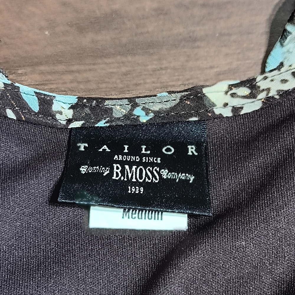Tailor B. Moss Women's M Brown & Teal Floral Babydoll Style Long-Sleeve Top - Picture 5 of 8